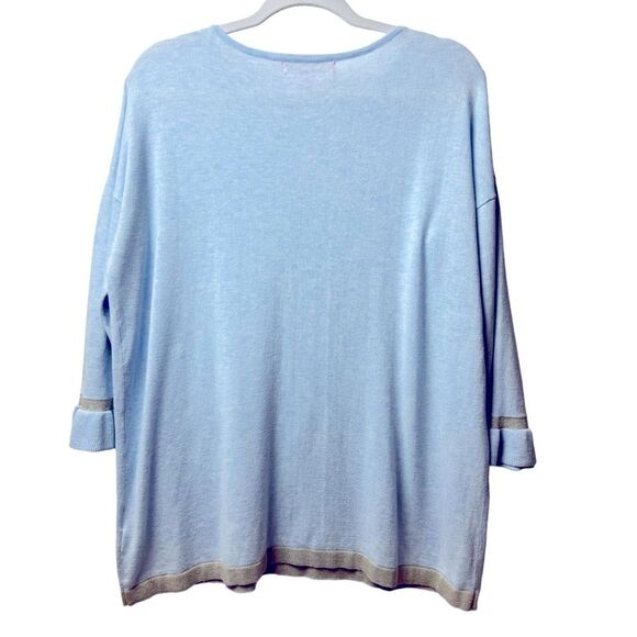 Lilly Pulitzer Charla Sweater Ruffle Cuff Metallic Trim Heatered Blue Size S - Picture 4 of 10